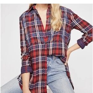 Free People Embroidered Button Up Shirt Multicolor Women’s XS